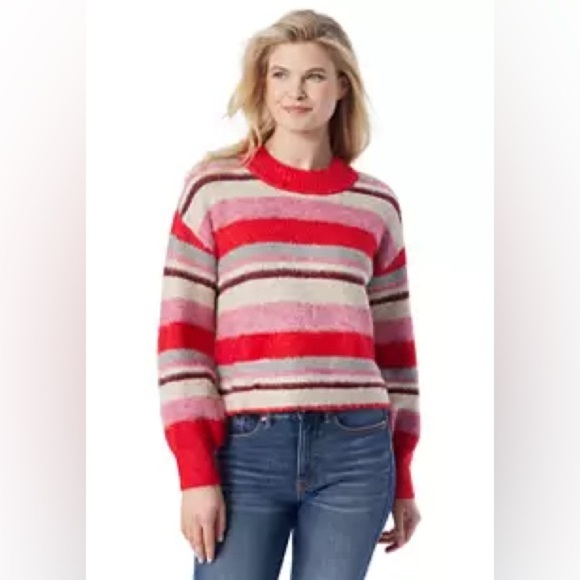 Jessica Simpson Portia Cropped Striped Red and Pink Women's Wool Sweater NWT XL - Picture 1 of 7